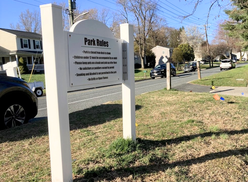 A photo of a sign bearing the rules for users of Homestead Park in Bel Air