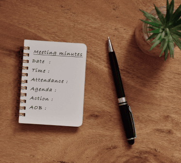 Graphic for Recording Secretary Job Bid Meeting Minutes Notebook and Pen