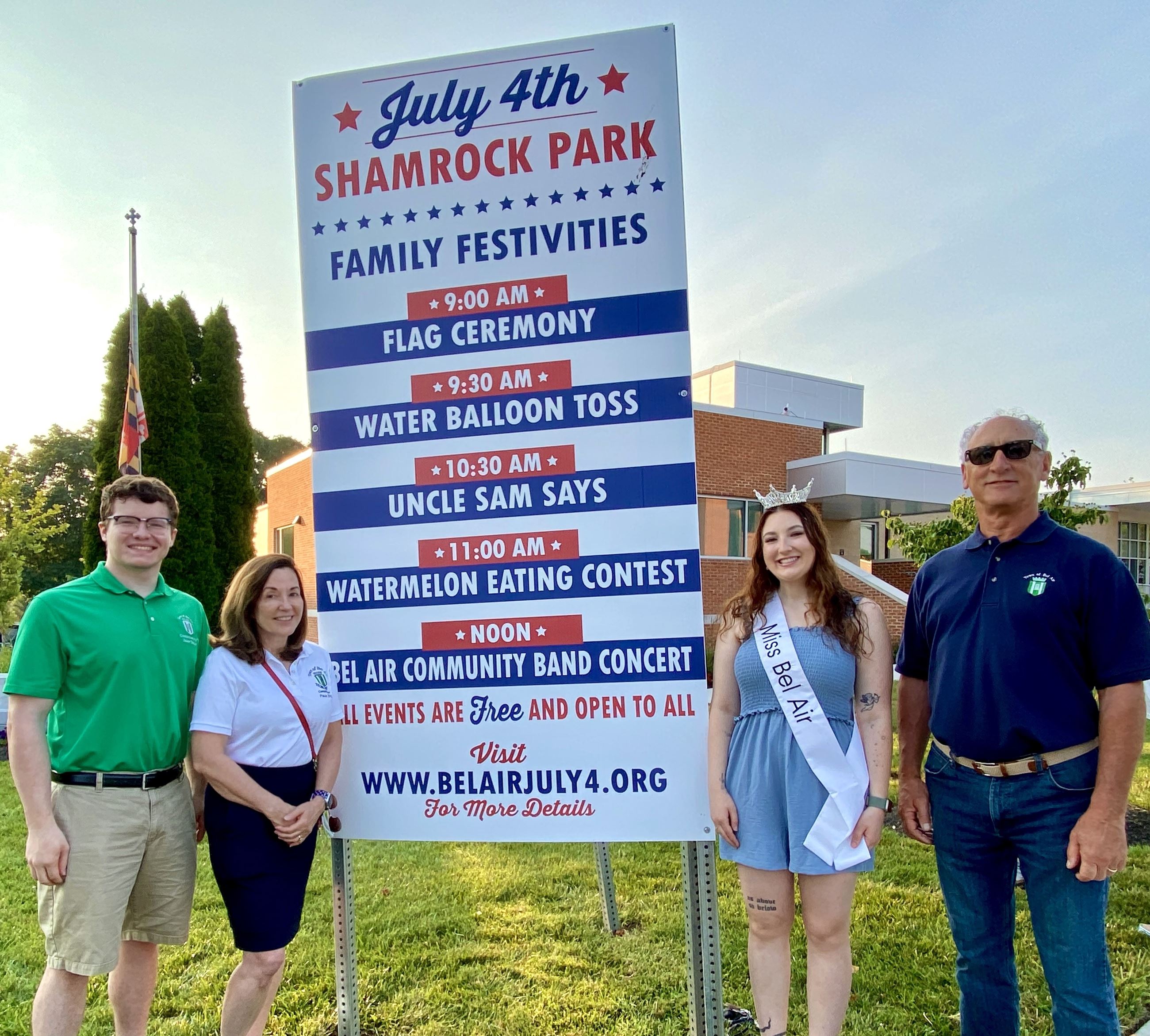 Photo of Town Commissioners and Miss Bel Air 2025 after Independence Day flag raising