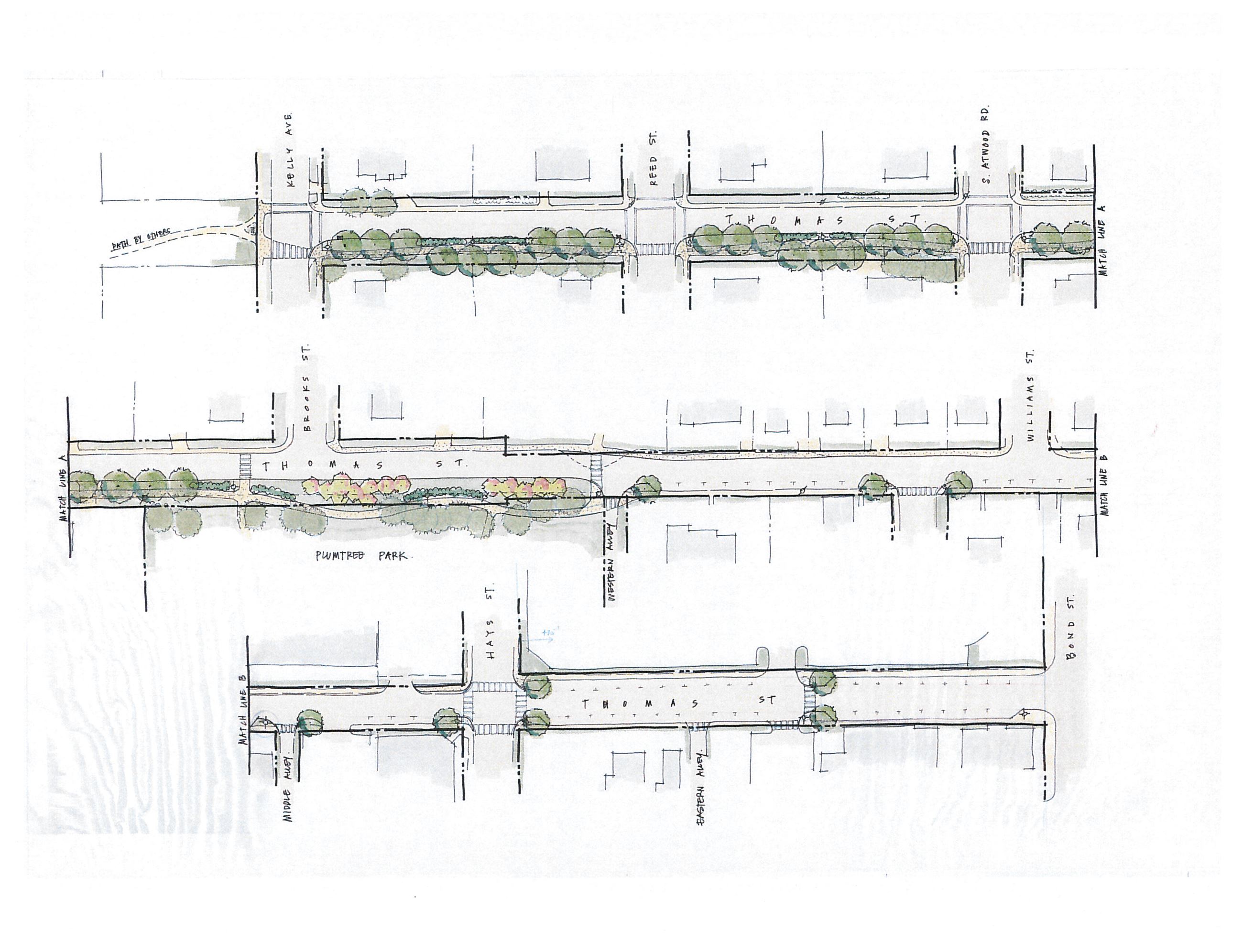 A rendering of how Thomas Street could be narrowed.